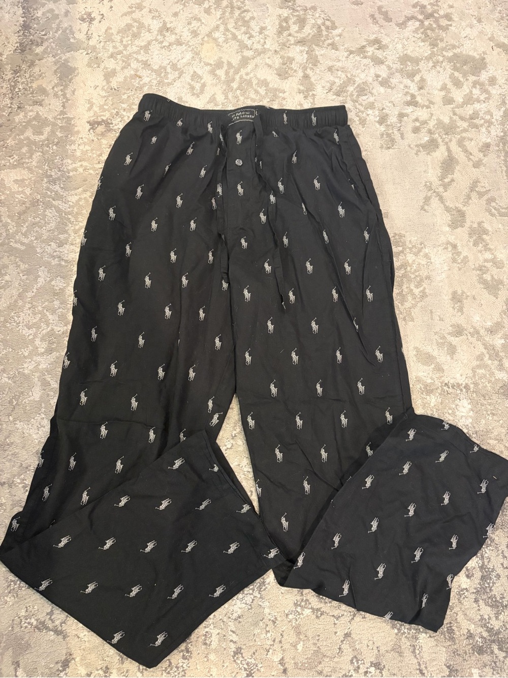 Ralph Lauren Black Lounge Pants with White Pony Motif